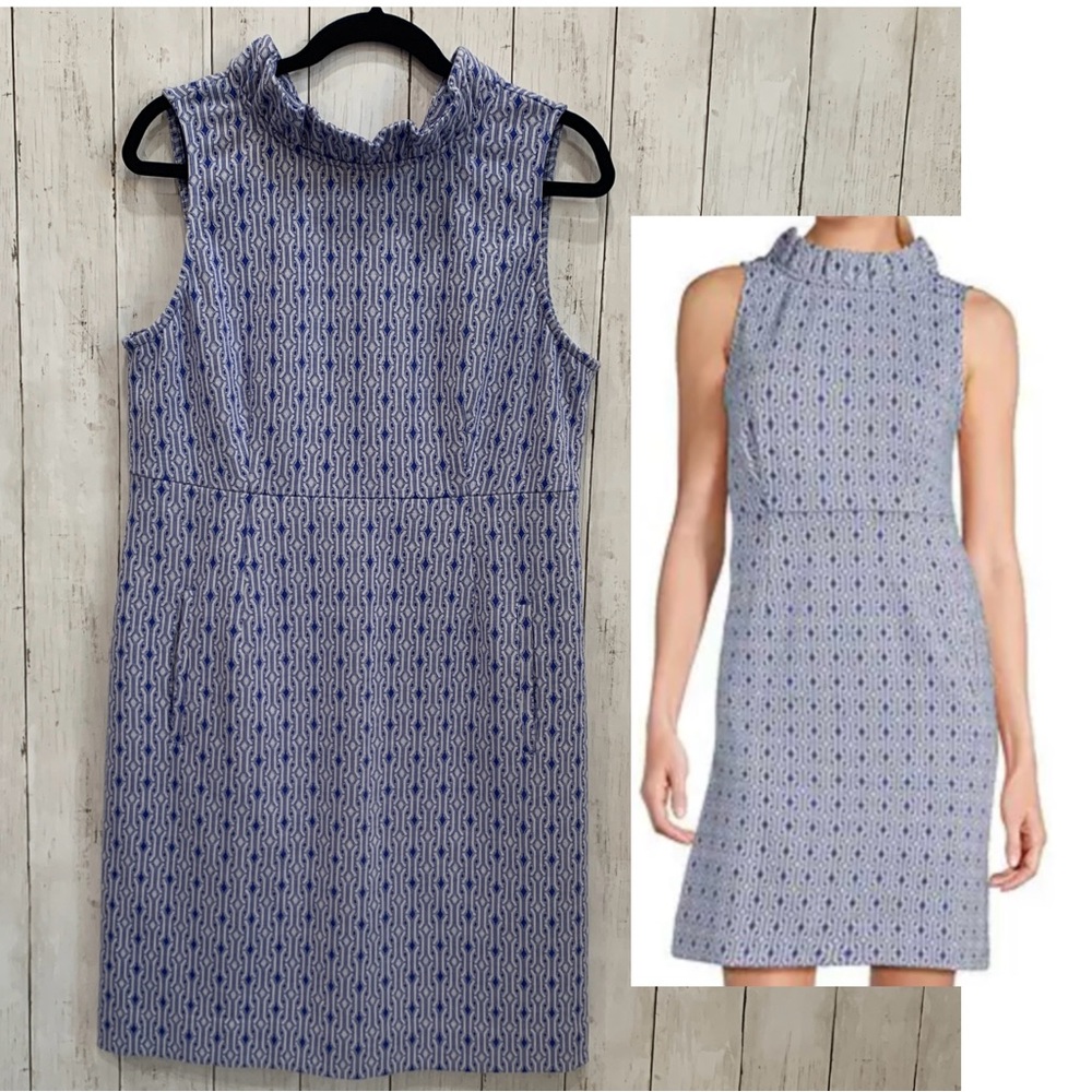 NWT Tyler Boe Erika Jacquard Mini Dress Large Sleeveless Ruffle Collar Pockets